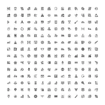 Large collection of diverse linear vector icon set Stock Illustration