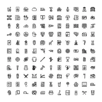 Large collection of diverse linear vector icons Stock Illustration