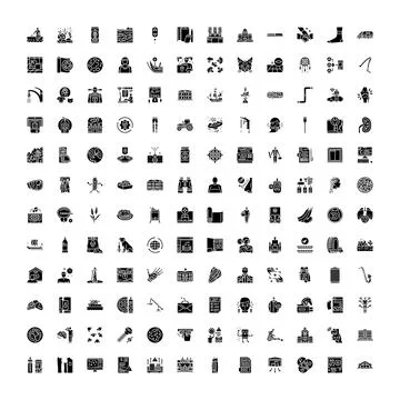 Large collection of diverse monochrome solid icons Stock Illustration