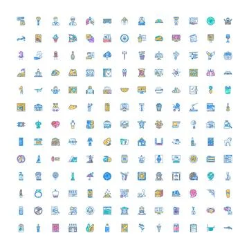 Large collection of diverse outline doodle icons 스톡 일러스트
