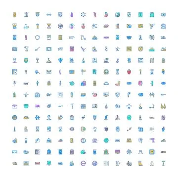 Large collection of diverse outline drawing style icons Stock Illustration