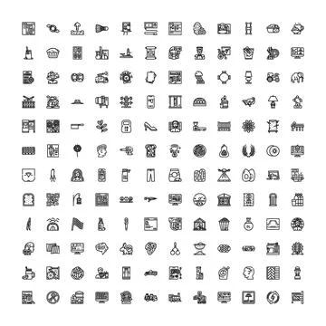 Large collection of diverse outline icon set Illustrazione stock