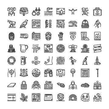 Large collection of diverse outline icon symbols Stock Illustration