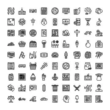 Large collection of diverse outline style icons Illustrazione stock