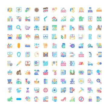 Large collection of diverse outline vector icons Stock Illustration
