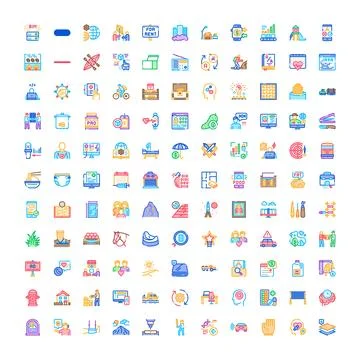 Large collection of diverse outline vector icons Stock Illustration
