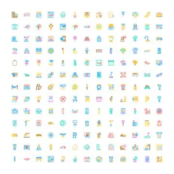 Large collection of diverse outline vector icons Stock Illustration