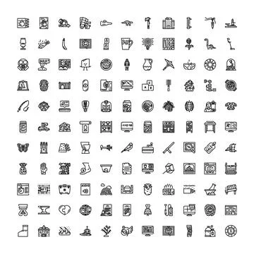Large collection of diverse outline vector icons Stock Illustration