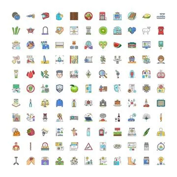 Large collection of diverse outline vector icons Stock Illustration