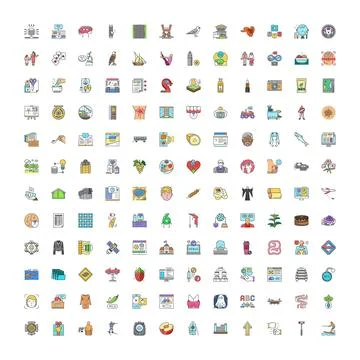 Large collection of diverse outline vector icons 스톡 일러스트