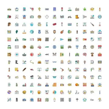 Large collection of diverse outline vector icons Illustrazione stock