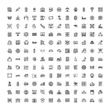 Large collection of diverse outline vector icons 스톡 일러스트