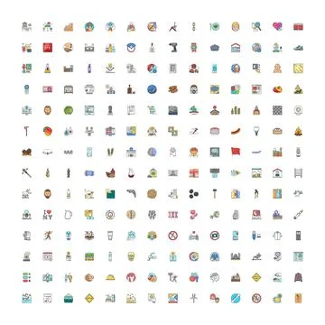 Large collection of diverse outline vector icons Stock Illustration