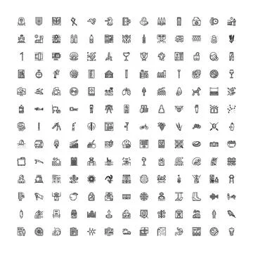 Large collection of diverse outline web icons set Stock Illustration