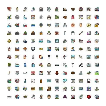 Large collection of diverse outlined colored icons Stock Illustration