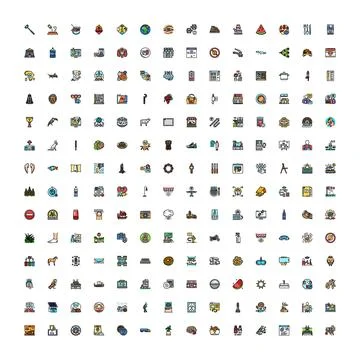 Large collection of diverse pixel art icons 스톡 일러스트