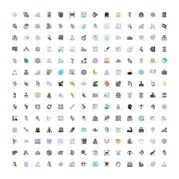 Large collection of diverse pixel perfect outline icons Illustrazione stock