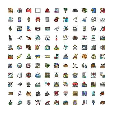 Large collection of diverse pixel perfect line icons Illustrazione stock