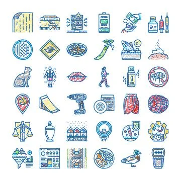 Large collection of diverse scribble line icons set Illustrazione stock