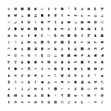 Large collection of diverse simple black pictograms icons Ilustración de archivo