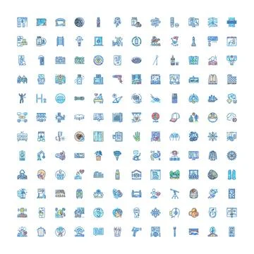 Large collection of diverse technology and science icons 스톡 일러스트