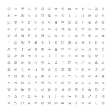 Large collection of diverse thin line web icons Ilustración de archivo