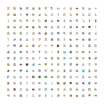 Large collection of diverse vector icons depicting various concepts Illustrazione stock