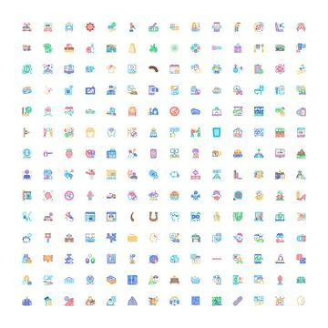 Large collection of diverse web design flat icons 스톡 일러스트