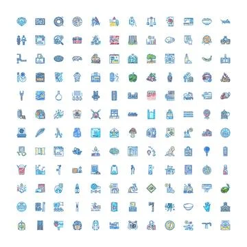 Large collection doodle sketch line icons set Stock Illustration