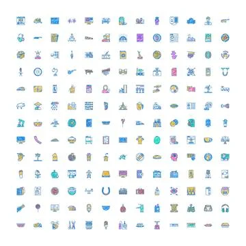 Large collection doodle style outline icons set Stockillustratie