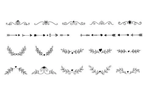 A large collection of elegant hand-drawn floral wreaths, text dividers, bra.. Stock Illustration