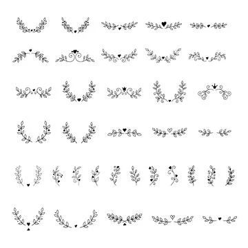 A large collection of elegant hand-drawn floral wreaths, text dividers, bra.. 스톡 일러스트