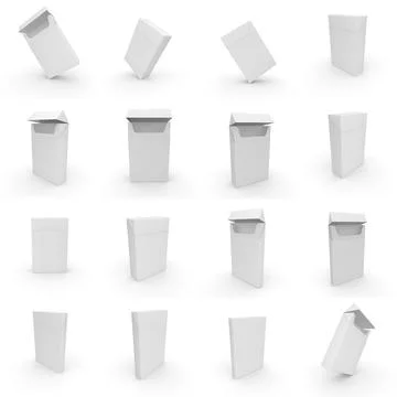 Large collection of empty cigarette boxes for your design. 3D render Stock Illustration