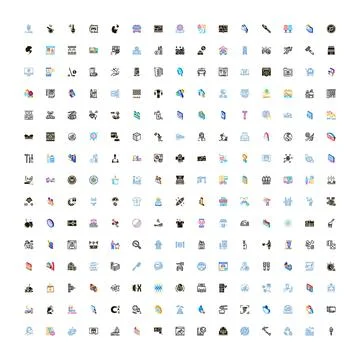 Large collection flat gradient outline glyph icons 스톡 일러스트
