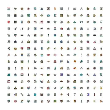 Large collection flat line vector icons global concepts Stock Illustration