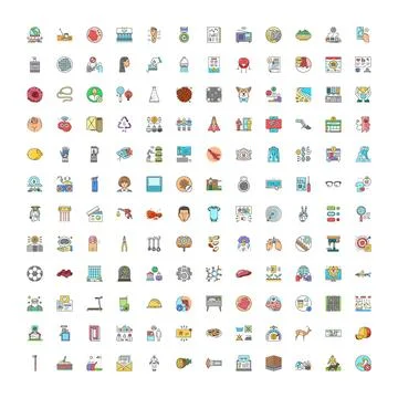 Large collection flat line vector icons illustrating various concepts Stock Illustration