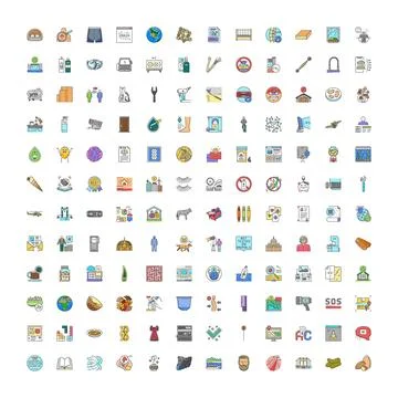 Large collection flat line vector style icons Illustrazione stock