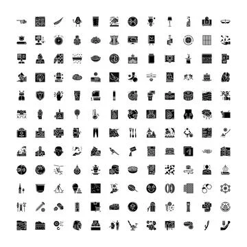 Large collection glyph icons representing many concepts Stock Illustration