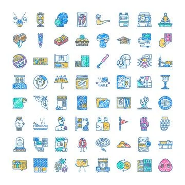 Large collection of hand drawn doodle business icons イラスト素材