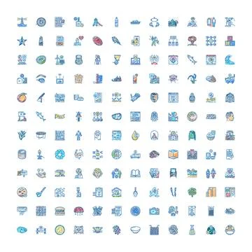 Large collection hand drawn doodle line icons Stock Illustration