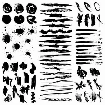 Large collection of ink strokes brush lines circle frames Stock Illustration