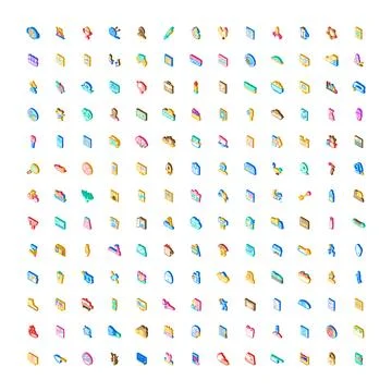 Large collection of isometric vibrant digital icon set Stock Illustration