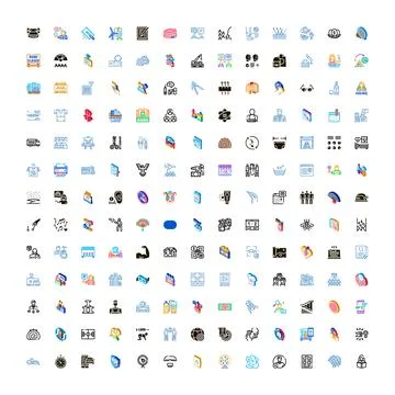 Large collection line and isometric icons Stock Illustration