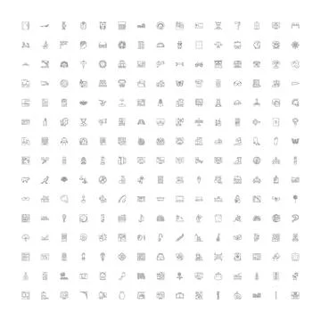 Large collection of line icons representing diverse concepts Illustrazione stock