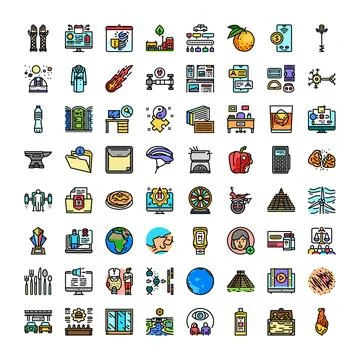 Large collection multicolored line web icons Stock Illustration