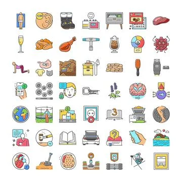 Large collection outlining diverse modern concept icons Stock Illustration
