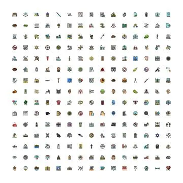 Large collection providing diverse flat line icons Stock Illustration
