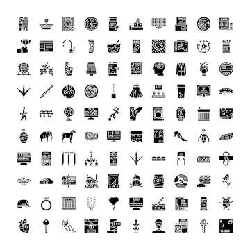 Large collection of simple interface black silhouette icons Stock Illustration