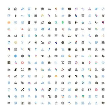 Large collection small line colorful icons set Stockillustratie