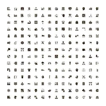 Large collection of solid black vector icons Stock Illustration